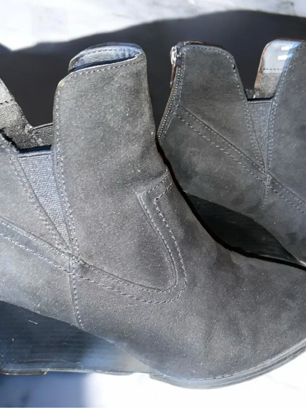 Madeline Womens Black Wedge Ankle Boots Split Shaft V-Notch Faux Suede Booties
